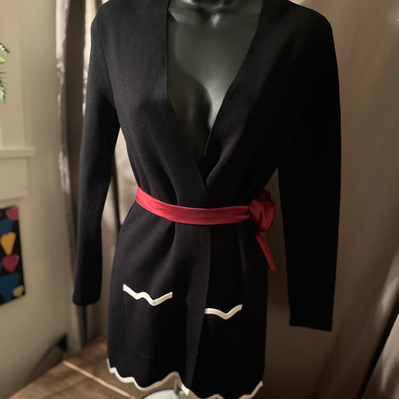 Talbots Sweaters - Talbots open black cardigan with white trim size POS belt not included